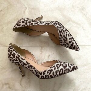 $248 J. Crew Made in Italy Leopard Print Glitter Pointed Toe D'Orsay Heels sz 7
